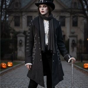 Chic Black Embroidered Women's Trench Coat
